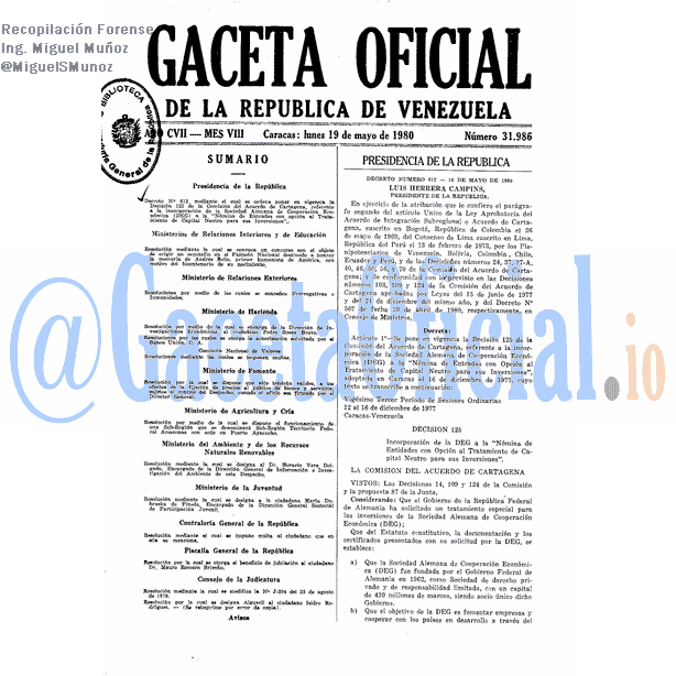 Gaceta Oficial 31986 del 19 Mayo 1980