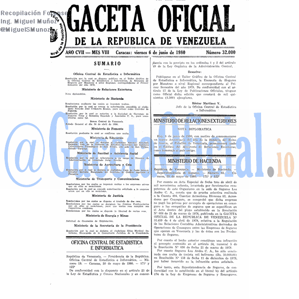 Gaceta Oficial 32000 del 6 Junio 1980