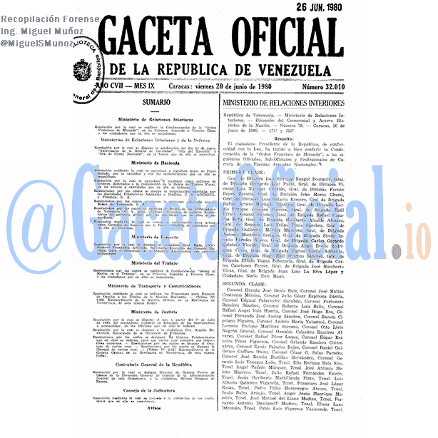 Gaceta Oficial 32010 del 20 Junio 1980