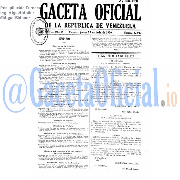 Gaceta Oficial 32013 del 26 Junio 1980