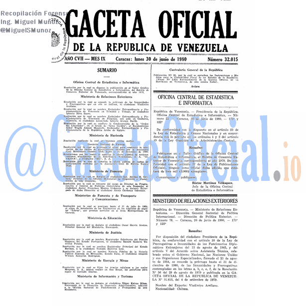 Gaceta Oficial 32015 del 30 Junio 1980