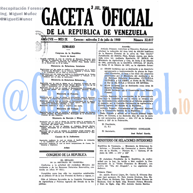 Gaceta Oficial 32017 del 2 Julio 1980