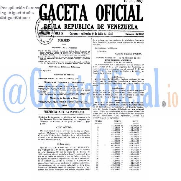 Gaceta Oficial 32022 del 9 Julio 1980