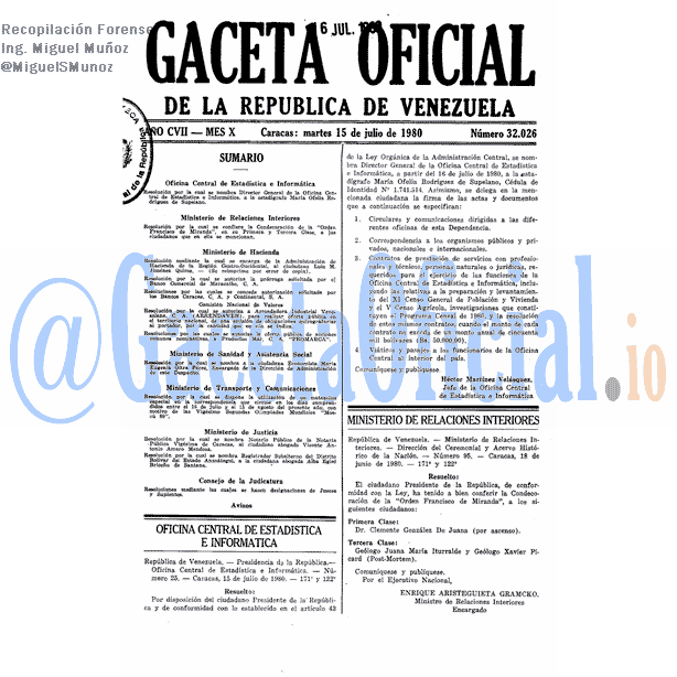 Gaceta Oficial 32026 del 15 Julio 1980