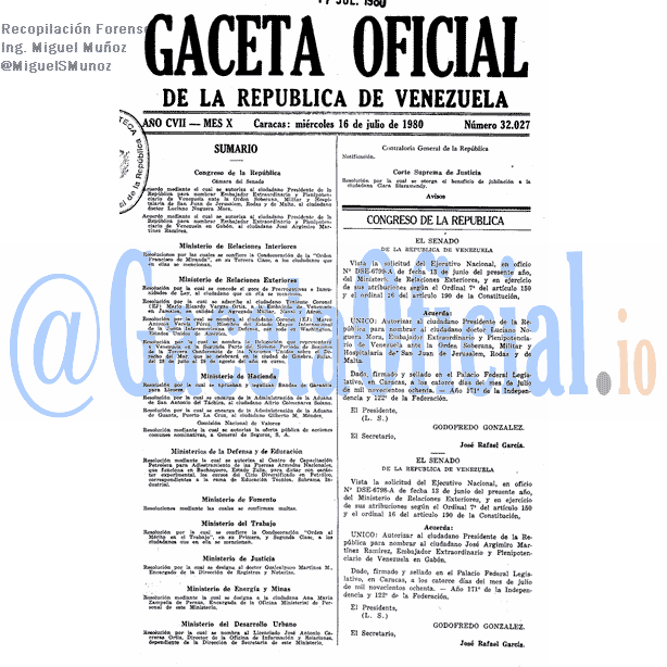 Gaceta Oficial 32027 del 16 Julio 1980