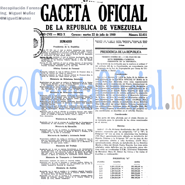 Gaceta Oficial 32031 del 22 Julio 1980