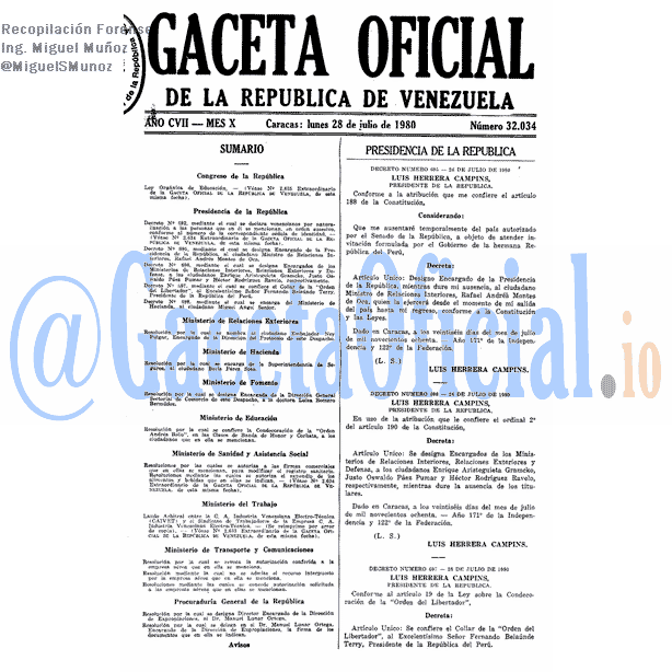 Gaceta Oficial 32034 del 28 Julio 1980