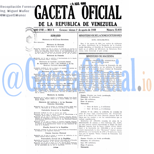 Gaceta Oficial 32038 del 1 Agosto 1980