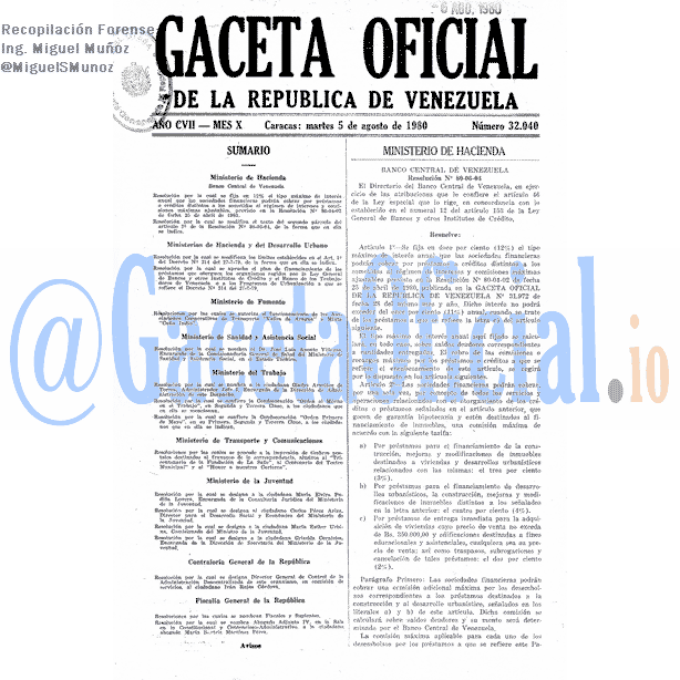 Gaceta Oficial 32040 del 5 Agosto 1980