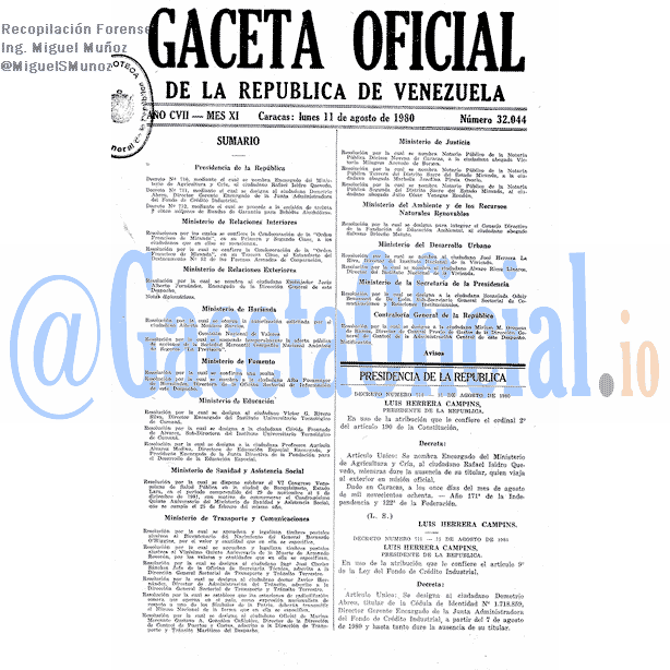 Gaceta Oficial 32044 del 11 Agosto 1980
