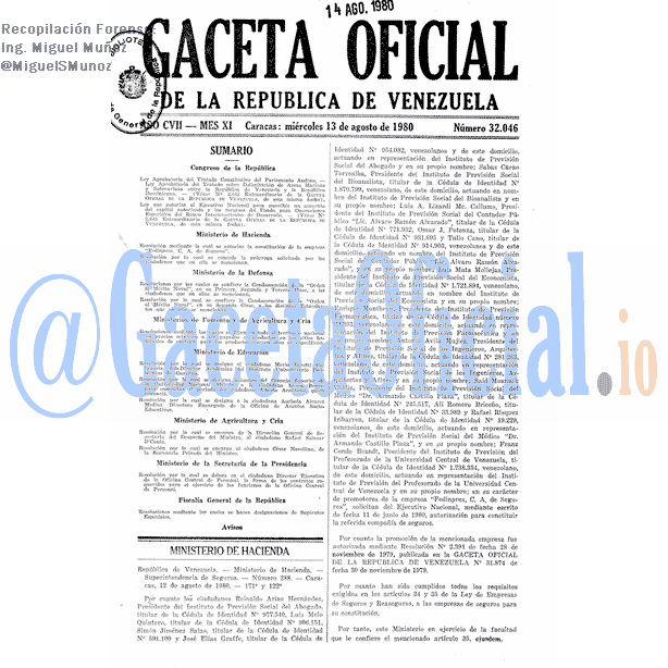 Gaceta Oficial 32046 del 13 Agosto 1980