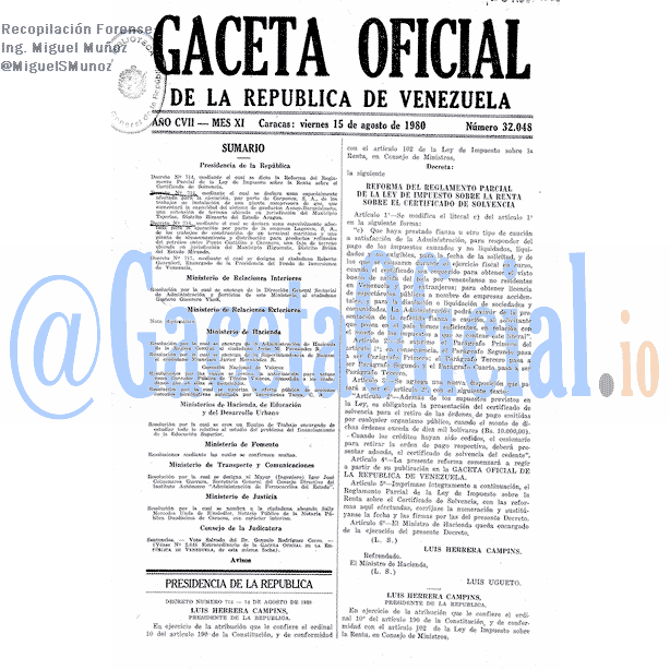 Gaceta Oficial 32048 del 15 Agosto 1980