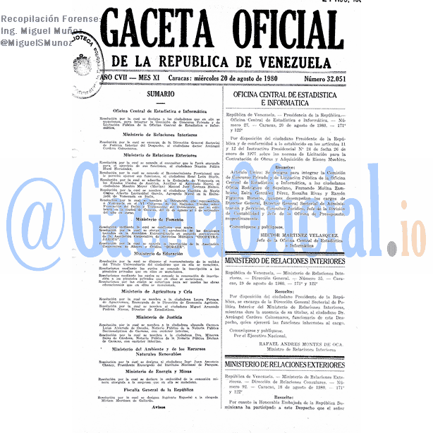 Gaceta Oficial 32051 del 20 Agosto 1980