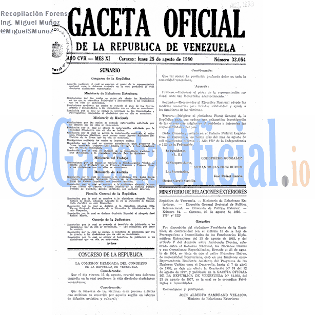 Gaceta Oficial 32054 del 25 Agosto 1980