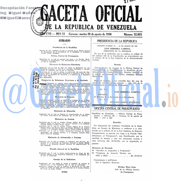 Gaceta Oficial 32055 del 26 Agosto 1980