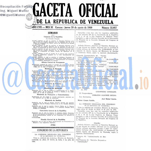 Gaceta Oficial 32057 del 28 Agosto 1980