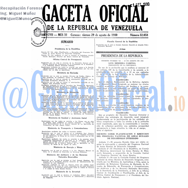 Gaceta Oficial 32058 del 29 Agosto 1980