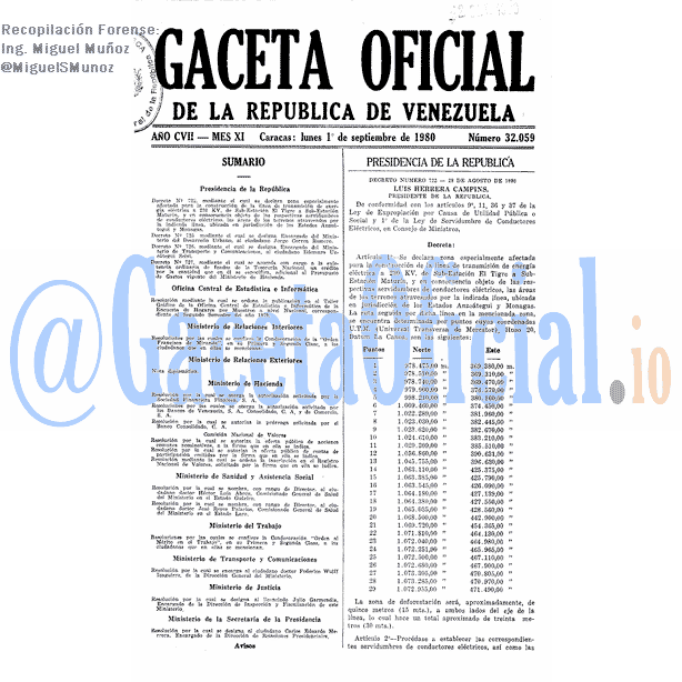 Gaceta Oficial 32059 del 1 Septiembre 1980