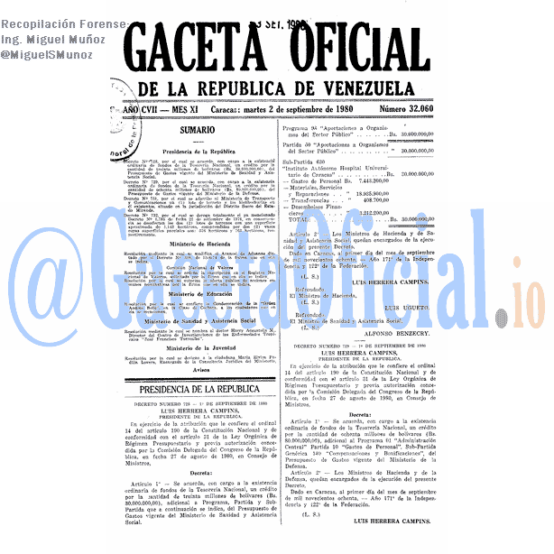 Gaceta Oficial 32060 del 2 Septiembre 1980