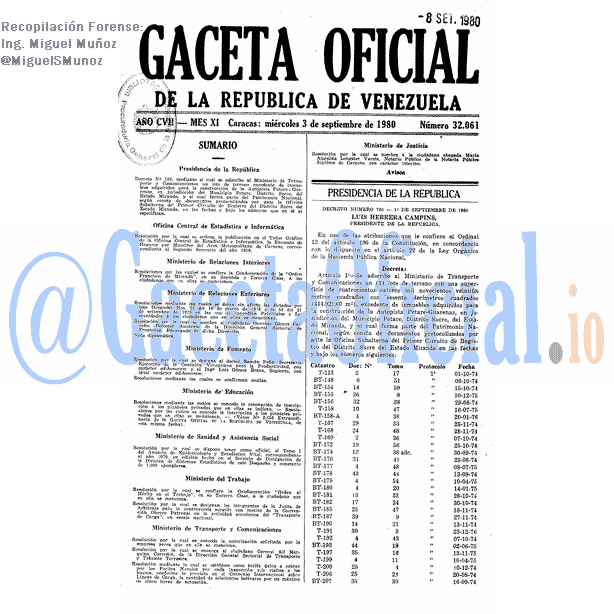 Gaceta Oficial 32061 del 3 Septiembre 1980