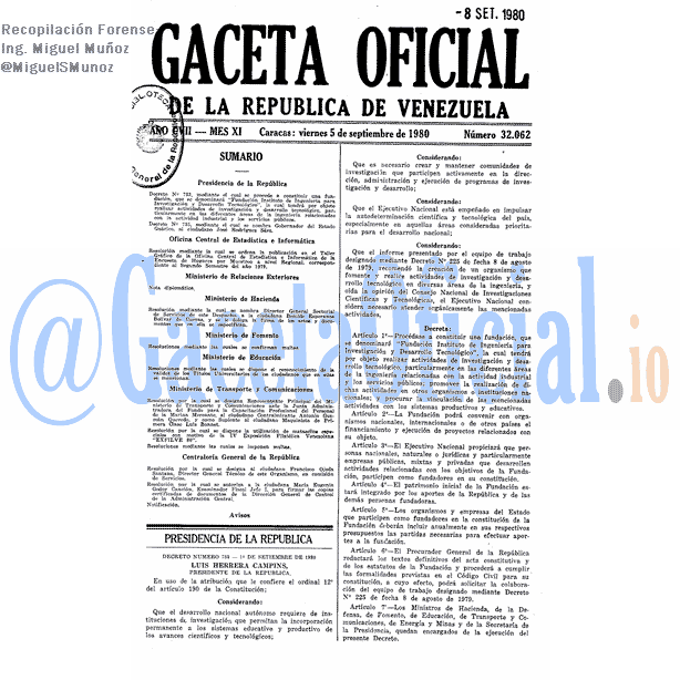 Gaceta Oficial 32062 del 5 Septiembre 1980