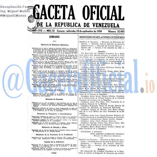 Gaceta Oficial 32065 del 10 Septiembre 1980