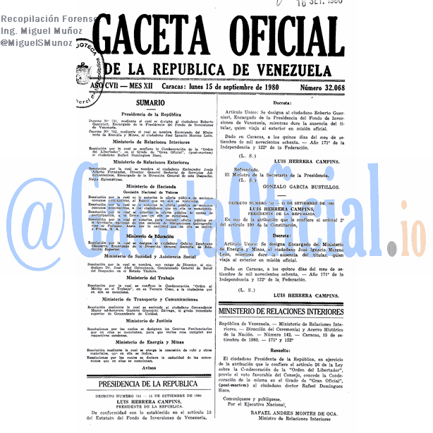 Gaceta Oficial 32068 del 15 Septiembre 1980
