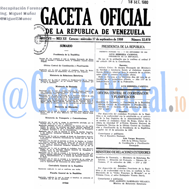 Gaceta Oficial 32070 del 17 Septiembre 1980