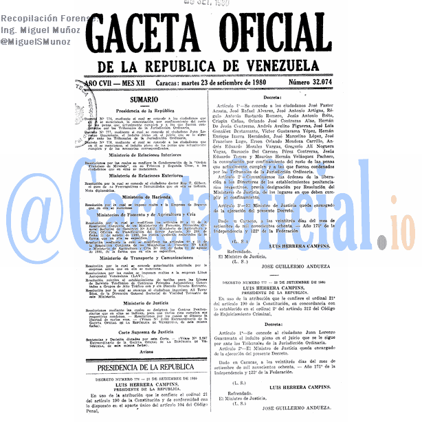 Gaceta Oficial 32074 del 23 Septiembre 1980