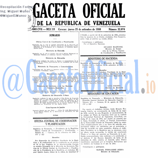 Gaceta Oficial 32076 del 25 Septiembre 1980