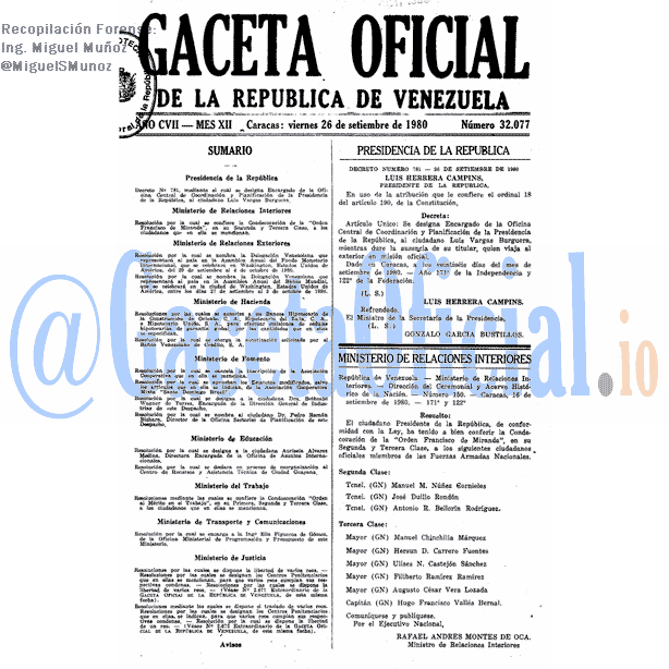 Gaceta Oficial 32077 del 26 Septiembre 1980