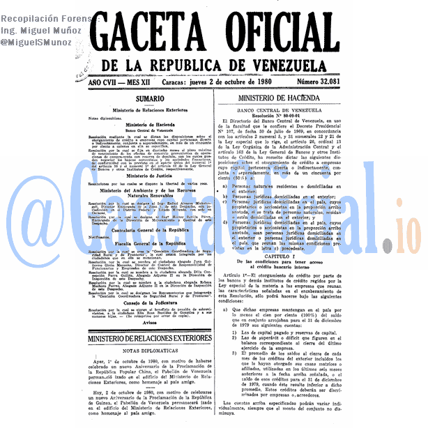 Gaceta Oficial 32081 del 2 Octubre 1980