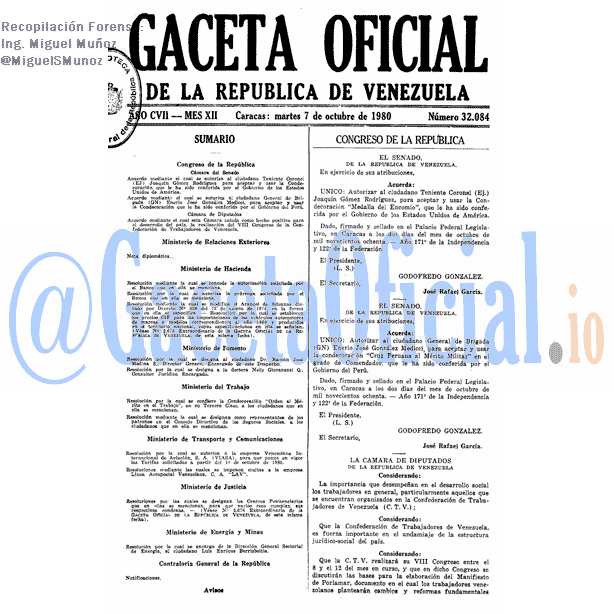 Gaceta Oficial 32084 del 7 Octubre 1980