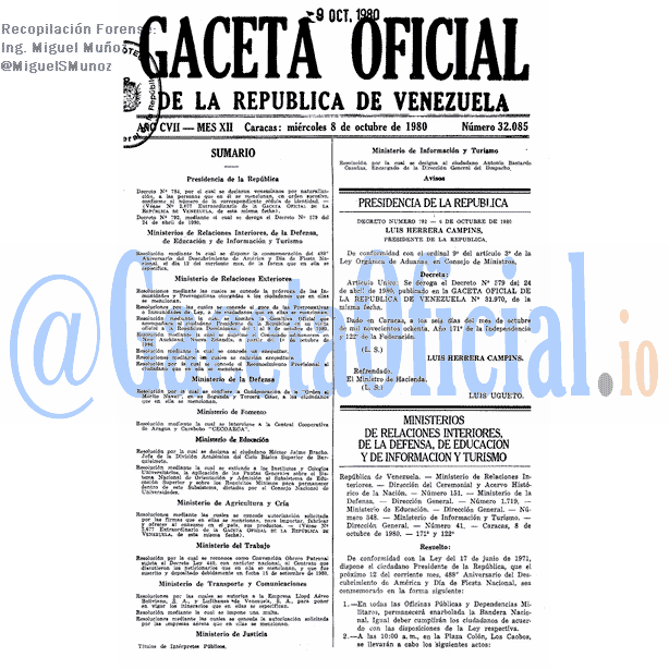 Gaceta Oficial 32085 del 8 Octubre 1980