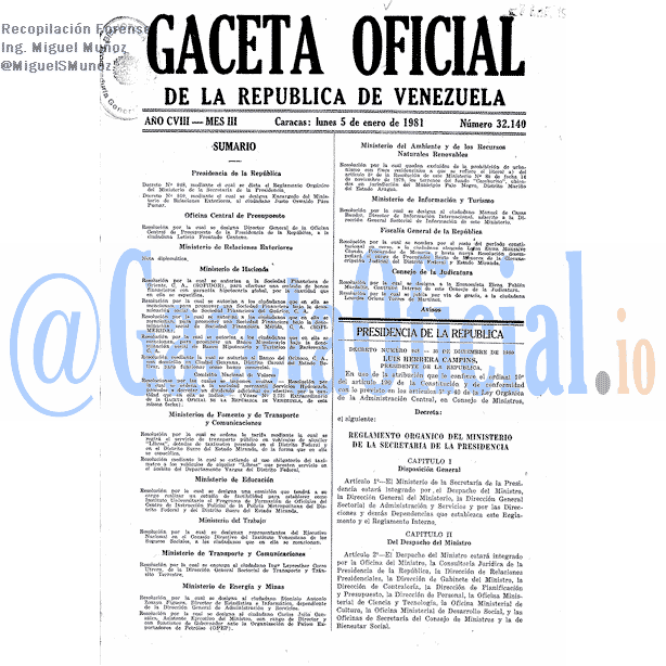 Gaceta Oficial 32140 del 5 Enero 1981