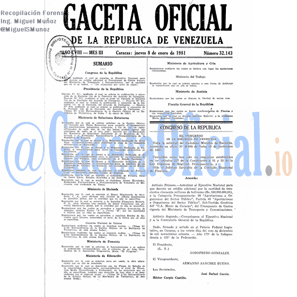 Gaceta Oficial 32143 del 8 Enero 1981