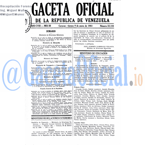 Gaceta Oficial 32144 del 9 Enero 1981