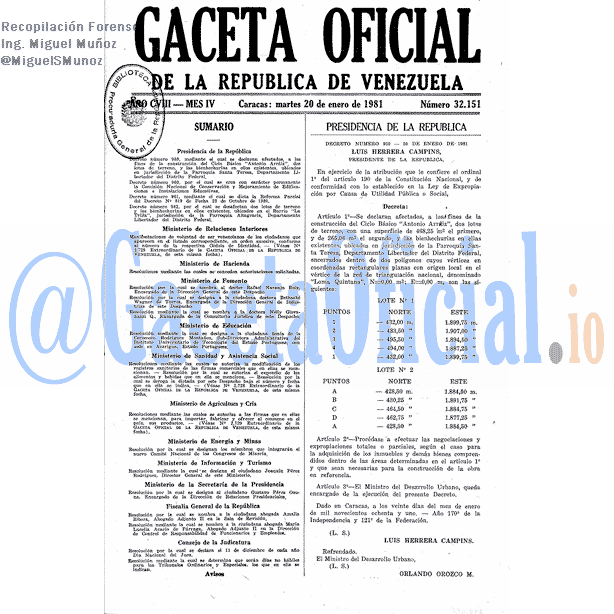 Gaceta Oficial 32151 del 20 Enero 1981