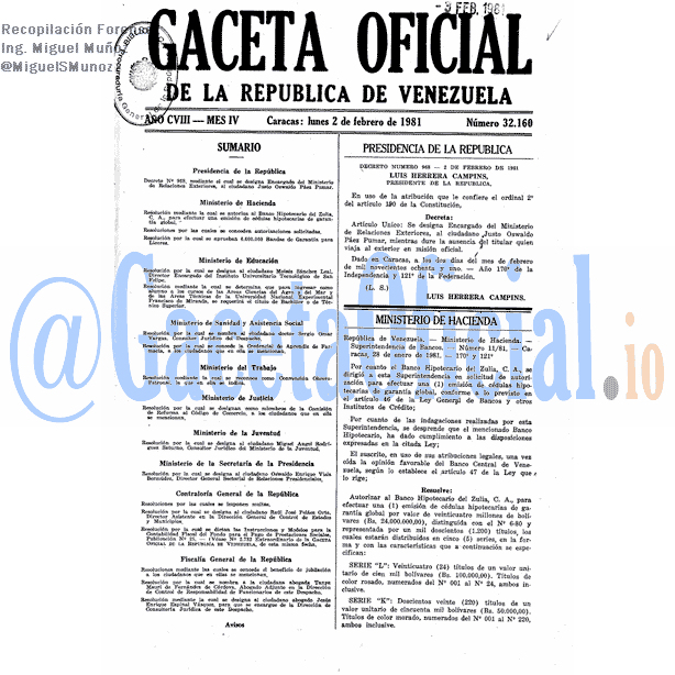 Gaceta Oficial 32160 del 2 Febrero 1981