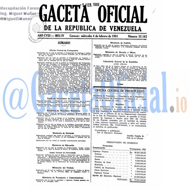 Gaceta Oficial 32162 del 4 Febrero 1981