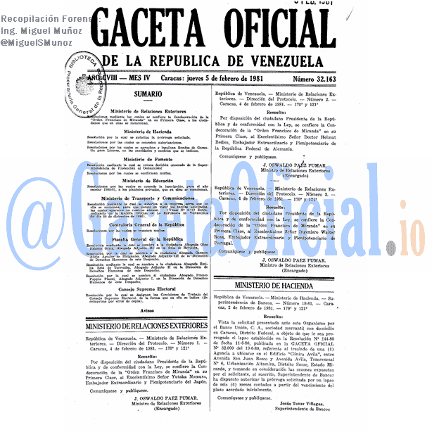 Gaceta Oficial 32163 del 5 Febrero 1981