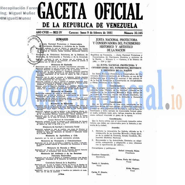 Gaceta Oficial 32165 del 9 Febrero 1981