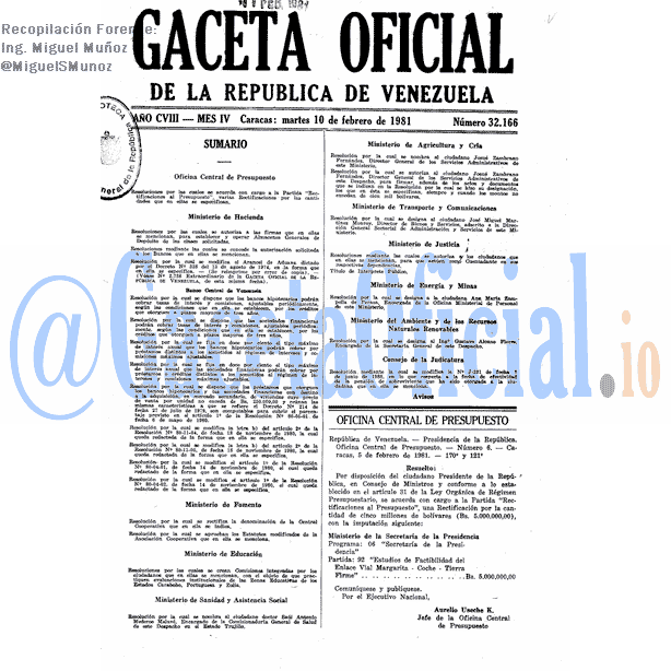 Gaceta Oficial 32166 del 10 Febrero 1981