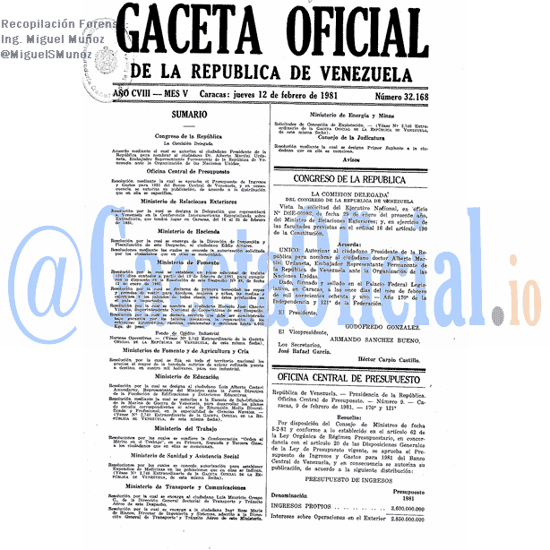 Gaceta Oficial 32168 del 12 Febrero 1981