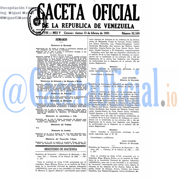 Gaceta Oficial 32169 del 13 Febrero 1981