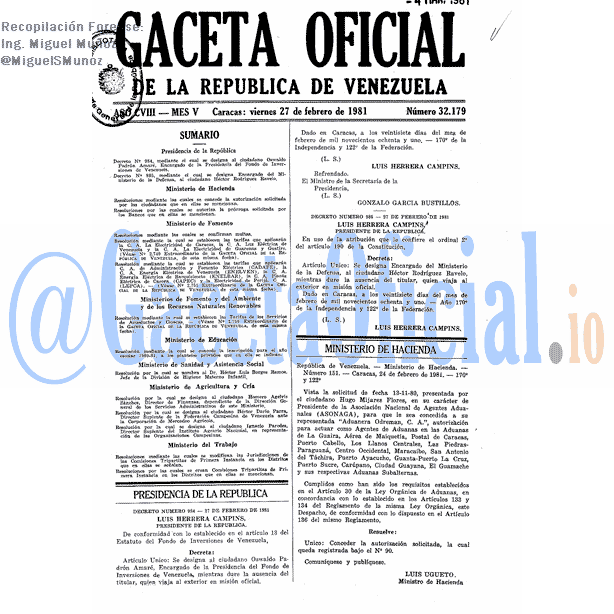 Gaceta Oficial 32179 del 27 Febrero 1981