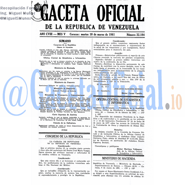 Gaceta Oficial 32184 del 10 Marzo 1981