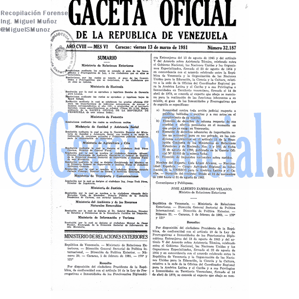 Gaceta Oficial 32187 del 13 Marzo 1981