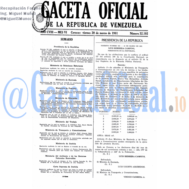 Gaceta Oficial 32192 del 20 Marzo 1981