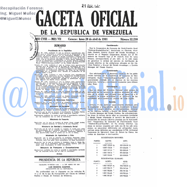 Gaceta Oficial 32210 del 20 Abril 1981